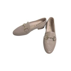 RYLKO Women's Beige Leather Horsebit Loafers Flats Shoes Size 36 US 6